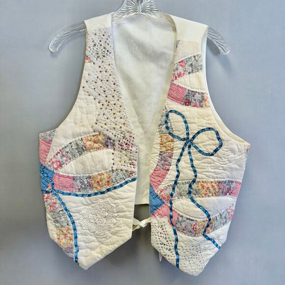 Quilted wedding ring patchwork vest handmade size medium-large grannycore cottag - Picture 2 of 16